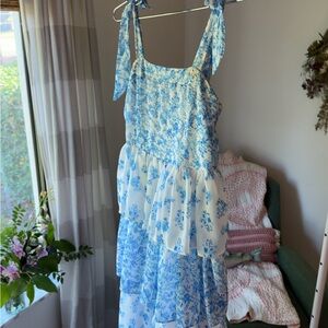 Rare Editions Blue and White Floral Backless Dress